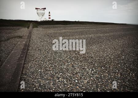 Corne de brume marine et phare à la pointe d'Ayre, île de Man Banque D'Images