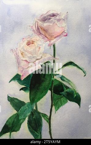 Aquarelle peinture de fleurs. Aquarelle sur papier. Peint à la main. Banque D'Images