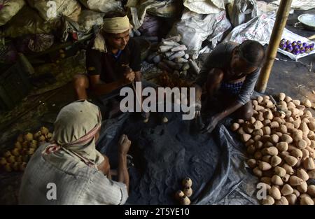 Guwahati, Guwahati, Inde. 5 novembre 2023. Les villageois fabriquent des crackers de feu traditionnels avant la fête hindoue Diwali, la fête de la lumière dans le district de Nalbari en Assam Inde le dimanche 5 novembre 2023. (Image de crédit : © Dasarath Deka/ZUMA Press Wire) USAGE ÉDITORIAL SEULEMENT! Non destiné à UN USAGE commercial ! Banque D'Images