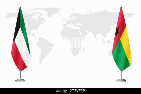 Drapeaux du Koweït et de la Guinée Bissau pour la réunion officielle sur fond de carte du monde. Illustration de Vecteur