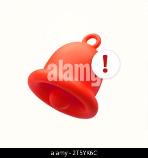 3d rendu minimal cloche rouge avec icône de point d'exclamation notifiée, isolé sur fond blanc. alerte 3d, symbole d'urgence. Illustration vectorielle. Illustration vectorielle Illustration de Vecteur