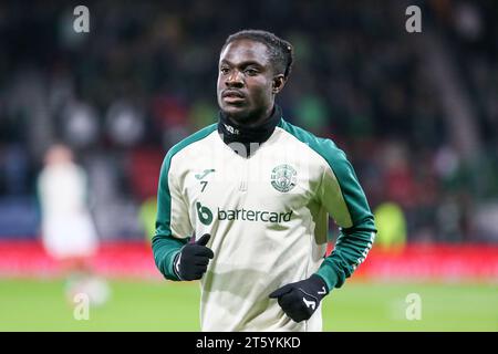 ELIE YOUAN, footballeur professionnel jouant actuellement pour le club de football Hibernian, un club écossais de Premiership. Image prise lors d'une séance de formation. Banque D'Images