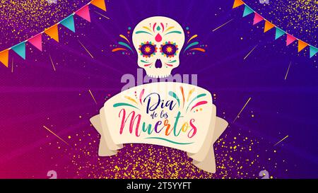 Dia de Muertos ou jour des morts. Bannière de crâne pour la célébration mexicaine. Vacances traditionnelles de squelette au mexique. Vecteur Illustration de Vecteur