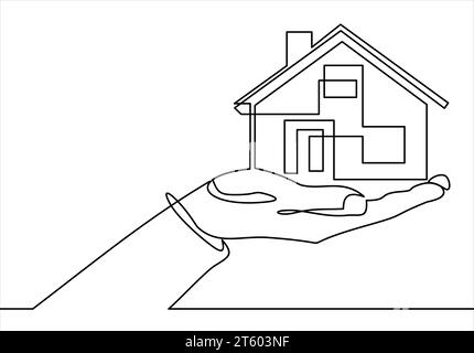 Offre immobilière. Homme d'affaires tenant une ligne continue House.Vector. Illustration de Vecteur