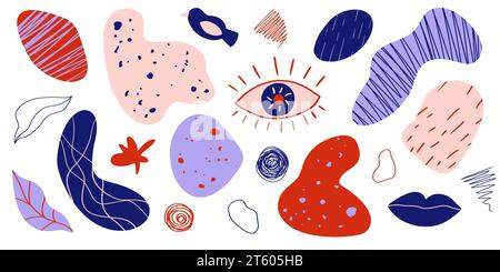 Ensemble d'éléments pour le design, style plat minimaliste tendance memphis. Formes abstraites avec texture. Illustration vectorielle dessinée à la main. Isolé sur blanc Illustration de Vecteur