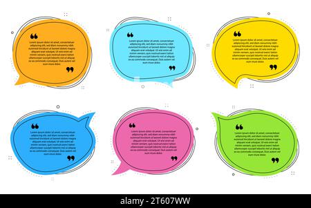Envoyer des bulles de parole par SMS. Boîtes de discussion contenant des informations sur la conception de texte de citation. Bulles de cotation. Ballons de citation de discours. Jeu de vecteurs Illustration de Vecteur