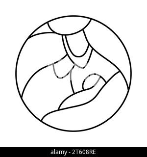 Vecteur de Noël Christian icône bébé Jésus avec Joseph. Nativité religieuse scène de dessin d'illustration de logo rond. Doodle dessiné à la main avec des lignes noires Illustration de Vecteur