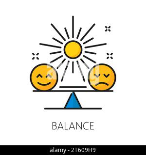Équilibre, icône de santé mentale. Vecteur symbole linéaire des échelles, représente l'harmonie entre les émotions, les pensées et les comportements, favorisant le bien-être général et améliorant la résilience face aux défis Illustration de Vecteur