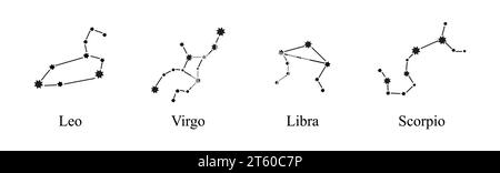 Vecteur de constellations de signes du zodiaque. Constellations, collection de signes du zodiaque avec noms. Illustration de Vecteur