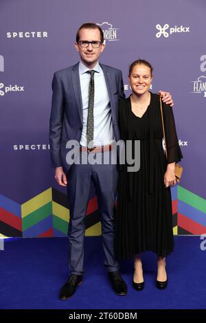 Ostende, Belgique. 07 novembre 2023. Jan Herregodts photographié sur le tapis bleu de la cérémonie de remise des prix 'Flandrienn' du meilleur cycliste belge de la saison cycliste 2023, organisée par le journal 'Het Nieuwsbladd', à Ostende, le mardi 07 novembre 2023. BELGA PHOTO KURT DESPLENTER crédit : Belga News Agency/Alamy Live News Banque D'Images