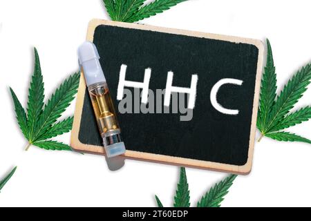 Cartouche de distillat HHC Vape hexahydrocannabinol est un cannabinoïde psychoactif Banque D'Images