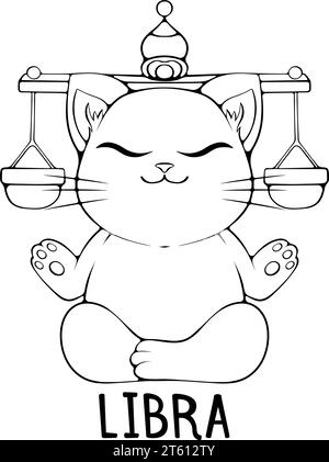 Libra mignon dessin animé chat zodiaque Illustration de Vecteur