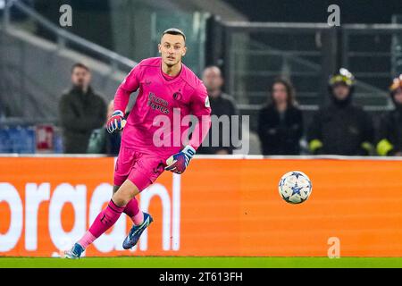 Rome, Italie. 07 novembre 2023. Rome - le gardien de Feyenoord Justin Bijlow lors de la 4e manche de la phase de groupes de l'UEFA Champions League entre S.S. Lazio et Feyenoord au Stadio Olympico le 7 novembre 2023 à Rome, en Italie. Crédit : photos boîte à boîte/Alamy Live News Banque D'Images