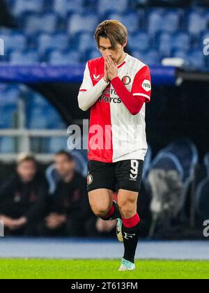 Rome, Italie. 07 novembre 2023. Rome - Ayase Ueda de Feyenoord lors de la 4e étape de la phase de groupes de l'UEFA Champions League entre S.S. Lazio et Feyenoord au Stadio Olympico le 7 novembre 2023 à Rome, en Italie. Crédit : photos boîte à boîte/Alamy Live News Banque D'Images