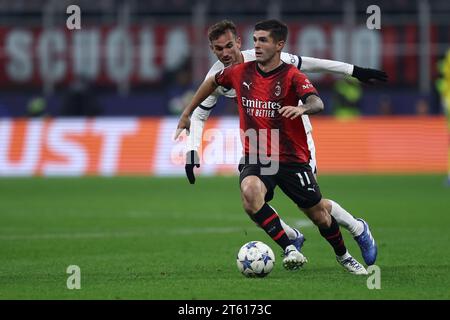 Milan, Italie. 07 novembre 2023. Christian Pulisic de l'AC Milan en action lors du match de l'UEFA Champions League Group F entre l'AC Milan et le Paris Saint-Germain FC au Stadio Giuseppe Meazza le 7 2023 novembre à Milan, Italie . Crédit : Marco Canoniero/Alamy Live News Banque D'Images