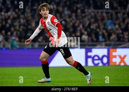 Rome, Italie. 07 novembre 2023. Ayase Ueda de Feyenoord lors du match de football du Groupe E de la Ligue des Champions entre SS Lazio et Feyenoord au stade Olimpico à Rome (Italie), le 7 novembre 2023. Crédit : Insidefoto di andrea staccioli/Alamy Live News Banque D'Images