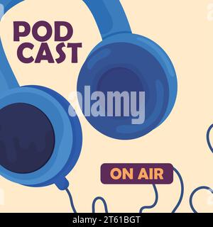 Branché des écouteurs sur air podcast concept Vector Illustration de Vecteur