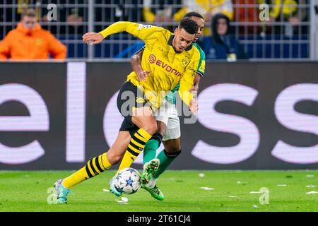 Dortmund, Allemagne. 07 novembre 2023. DORTMUND, ALLEMAGNE - 7 NOVEMBRE : Felix Nmecha du Borussia Dortmund affronte Joe Willock de Newcastle United lors de la conférence de presse qui suit le match de l'UEFA Champions League Group F entre le Borussia Dortmund et le Newcastle United FC au signal Iduna Park le 7 novembre 2023 à Dortmund, Allemagne (photo Joris Verwijst/Orange Pictures) crédit : Orange pics BV/Alamy Live News Banque D'Images