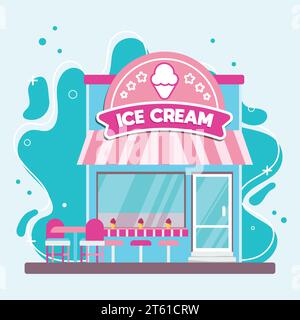 Vecteur d'icône d'esquisse de magasin de crème glacée coloré isolé Illustration de Vecteur