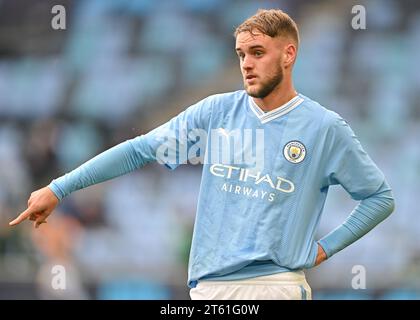 Manchester, Royaume-Uni. 7 novembre 2023. Josh Adam de Manchester City, lors de l'UEFA Youth League, Match Day four Group G Match à l'Academy Stadium/joie Stadium, Manchester, Angleterre. (Image de crédit : ©Cody Froggatt/Alamy Live News) Banque D'Images