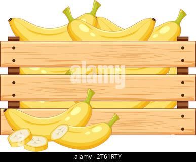 Illustration colorée de dessin animé d'une caisse remplie de bananes mûres Illustration de Vecteur