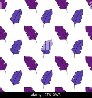 Motif sans couture avec plumes violettes. Illustration de fond plat mystique Boho dessinée à la main. Illustration de Vecteur