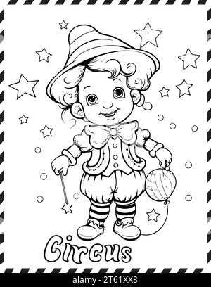 Dessin de page à colorier de Circus Clown pour les enfants Illustration de Vecteur