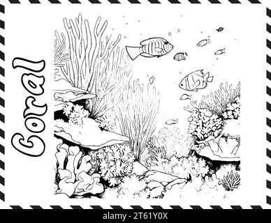 Dessin de page de coloriage de récif de corail pour les enfants Illustration de Vecteur