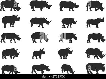 Silhouettes de Rhino, silhouette de Rhino, illustration vectorielle de Rhino, clipart de Rhino, paquet d'icônes de Rhino Illustration de Vecteur