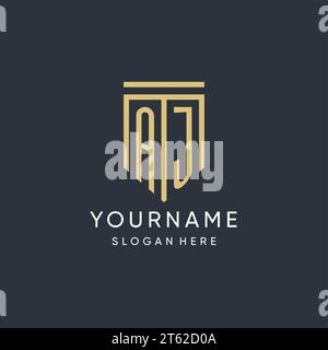 Monogramme AJ avec graphique vectoriel de conception de forme de bouclier moderne et de luxe Illustration de Vecteur