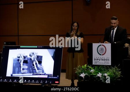 Mexico, Mexique. 7 novembre 2023. Docteur David Willy Ruiz Vela dans son intervention dans la deuxième audience publique Mexique phénomène d'anomalie non identifié à la Chambre des députés à Mexico. Le 7 novembre 2023 à Mexico, Mexique (crédit image : © Luis Barron/eyepix via ZUMA Press Wire) USAGE ÉDITORIAL SEULEMENT! Non destiné à UN USAGE commercial ! Banque D'Images