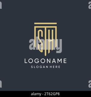 Monogramme SH avec graphique vectoriel de conception de forme de bouclier moderne et de luxe Illustration de Vecteur