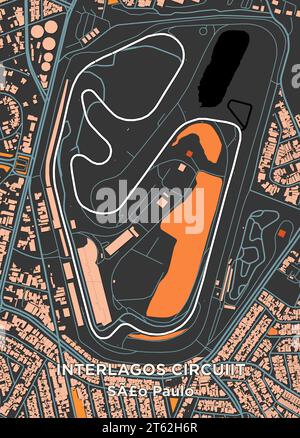 L'Autódromo José Carlos Pace, mieux connu sous le nom d'Interlagos, est un circuit de sports motorisés de 4,309 km (2,677 miles) situé dans la ville de São Paulo, au Brésil Illustration de Vecteur