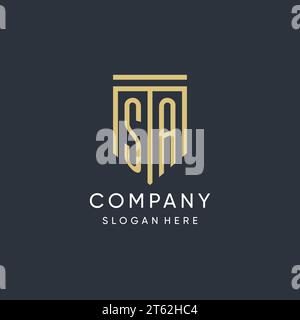 Monogramme sa avec graphique vectoriel de conception de forme de bouclier moderne et de luxe Illustration de Vecteur