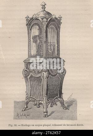 Les Arts de l'ameublement : l'ébéniestrie par Henry Havard , Paris , Librairie Charles Delagrave 15 rue Soufflot, 15 /Livre antique français du 19e siècle / Fig. 52.- horloge en acajou plaqué, rehaussé de bronze dorés / horloge en acajou plaqué avec accents bronze doré Banque D'Images