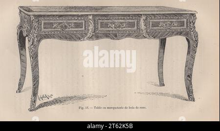 Les Arts de l'ameublement : l'ébéniestrie par Henry Havard , Paris , Librairie Charles Delagrave 15 rue Soufflot, 15 /Livre antique français du 19e siècle / Fig. 57.- Table en marqueterie de bois de rose / Rosewood marquettry table / Rosewood incrusté table Banque D'Images