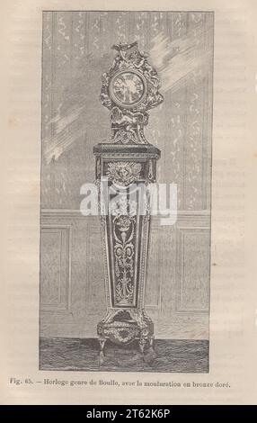 Les Arts de l'ameublement : l'ébéniestrie par Henry Havard , Paris , Librairie Charles Delagrave 15 rue Soufflot, 15 /Livre antique français du 19e siècle / Fig. 65.- horloge genre de Boulle, avec la moulure en bronze doré / Boulle-style clock avec moulure bronze doré Banque D'Images