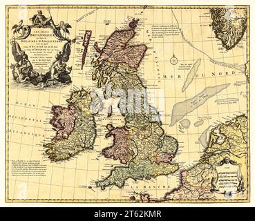 Ancienne carte des îles britanniques. Par l'Isle, publ. À Amsterdam, 18e siècle Banque D'Images