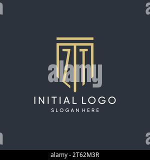 Monogramme ZT avec graphique vectoriel de conception de forme de bouclier moderne et de luxe Illustration de Vecteur