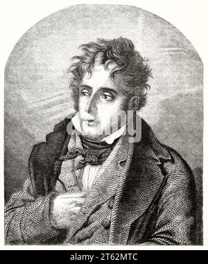 Portrait ancien de François-René de Chateaubriand (1768 – 1848), écrivain et homme politique français. Par Carbonneau, publ. Sur magasin pittoresque, Paris, 1849 Banque D'Images