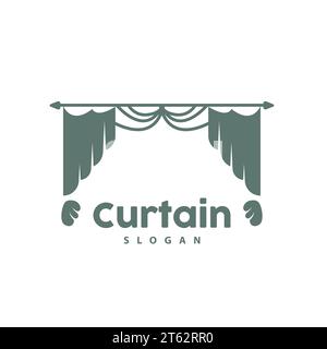 Logo de rideau, Design simple d'intérieur de maison, vecteur de rideau de fenêtre de meubles, icône de symbole d'illustration Illustration de Vecteur