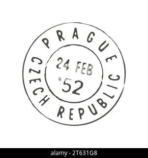 Prague affranchissement et timbre postal. Lettre République tchèque timbre à l'encre de la ville, post départ région du pays européen vieilli empreinte vectorielle ou affranchissement Prague ville vintage TAD rond Illustration de Vecteur