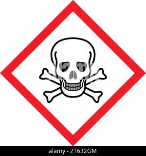 crâne industriel classique et les os croisés empoisonnent le symbole de signe de danger d'avertissement de diamant rouge de bordure isolé sur le vecteur de fond transparent Illustration de Vecteur