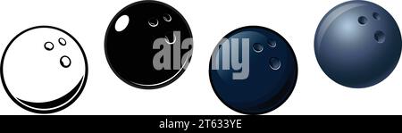 classique simple dessin animé noir dix broches boule de bowling divers vecteur d'icône ensemble isolé sur fond blanc Illustration de Vecteur