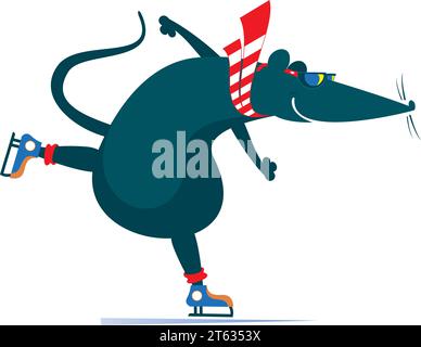 Patins mignons de rat ou de souris. Sport d'hiver. Mignon rat ou souris un patineur. Isolé sur fond blanc Illustration de Vecteur