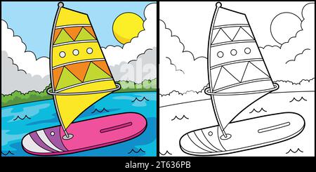 Planche à voile Coloring page Illustration colorée Illustration de Vecteur