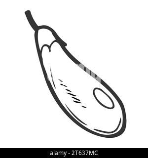 Aubergine dessinée à la main, une demi-aubergine et une tranche. Noir et blanc. Illustration vectorielle Illustration de Vecteur