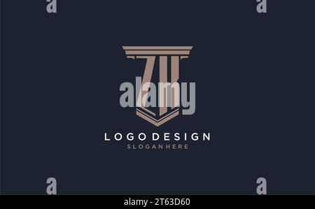 Logo initial ZK avec style de pilier, idées de conception de logo de cabinet d'avocats de luxe inspiration Illustration de Vecteur