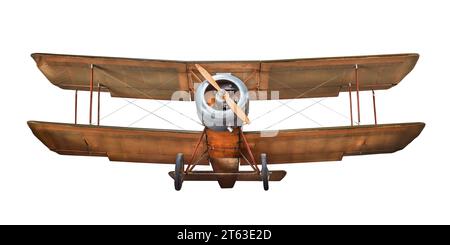 Vue de face d'un avion à impériale vintage isolé sur un fond blanc Banque D'Images