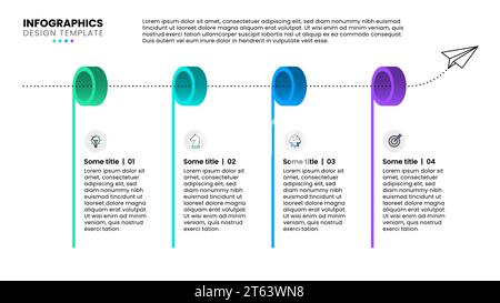 Modèle d'infographie avec icônes et 4 options ou étapes. Peut être utilisé pour la mise en page de flux de travail, le diagramme, la bannière, la conception Web. Illustration vectorielle Illustration de Vecteur